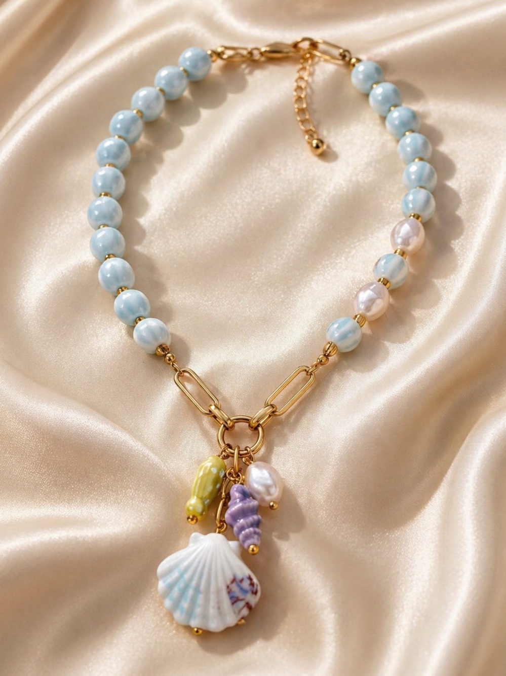Beach Babes Pastel Beaded Shell Charm Necklace - Picture 11 of 13